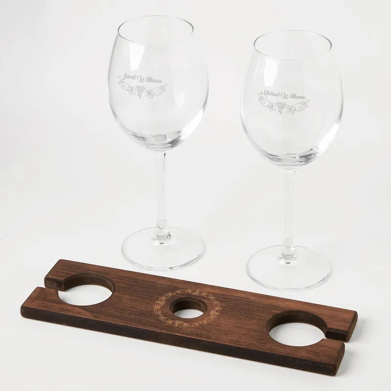 Personalized Wine Glass and Bottle Holder Set for Two