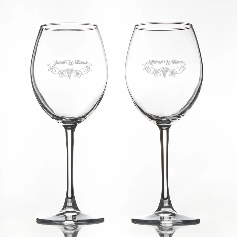 Personalized Wine Glass Set with Decorative Bottle Stand