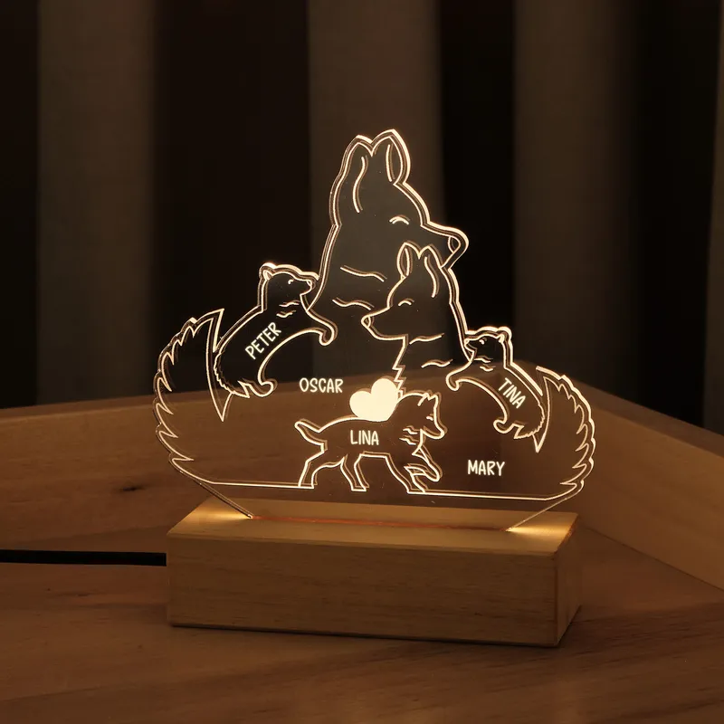 Personalized Wolf Family Decorative LED Lamp