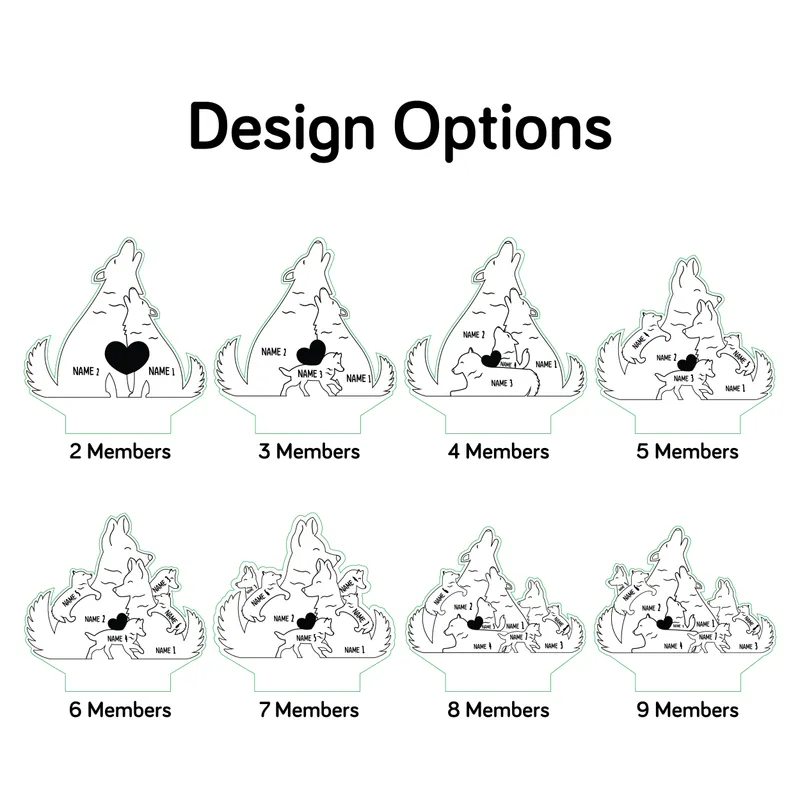 Personalized Wolf Family Decorative LED Lamp