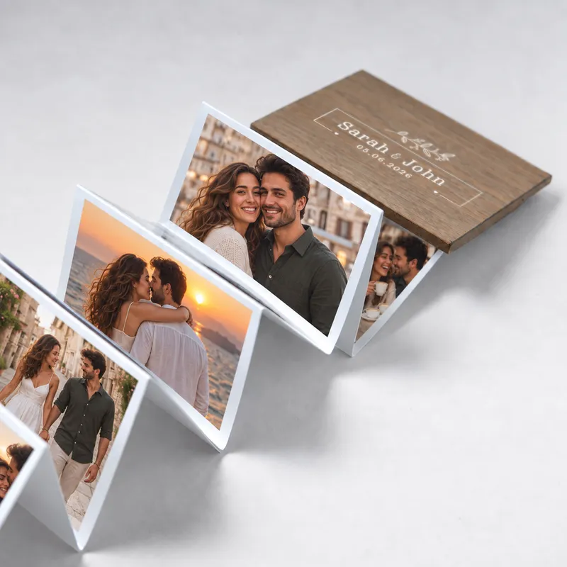 Personalized Wooden Accordion Photo Box Anniversary Gift