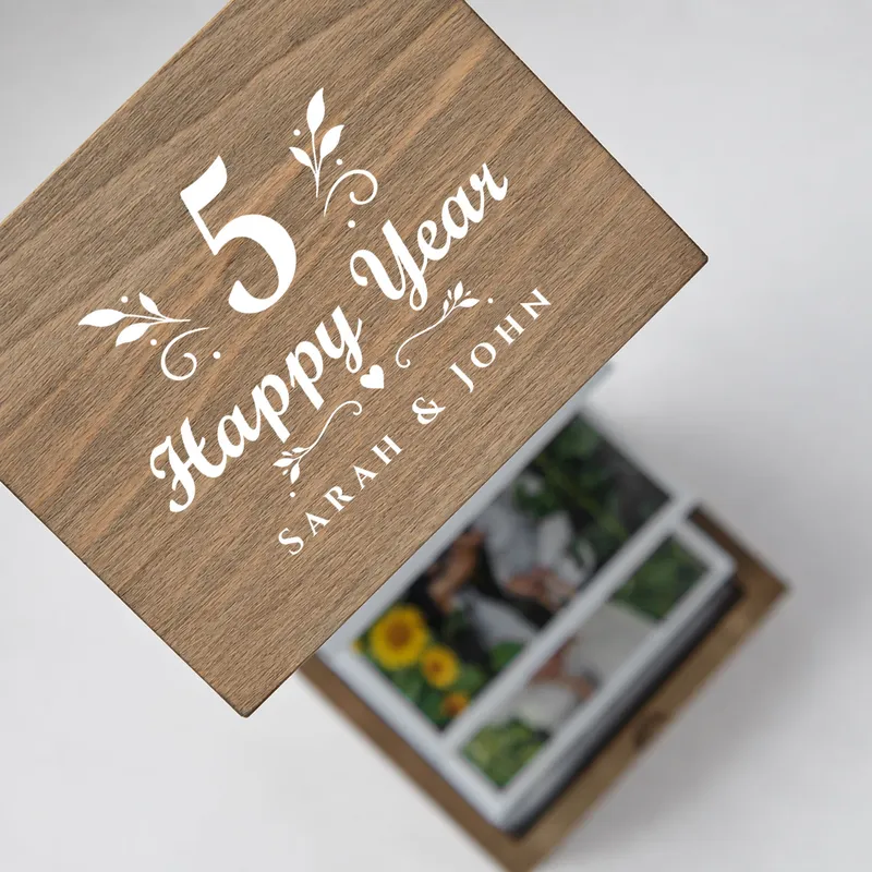 Personalized Wooden Accordion Photo Box Anniversary Gift