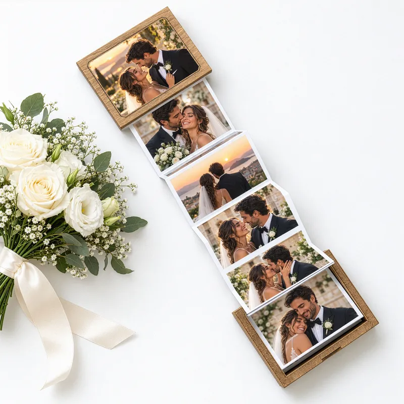 Personalized Wooden Accordion Photo Box Anniversary Gift