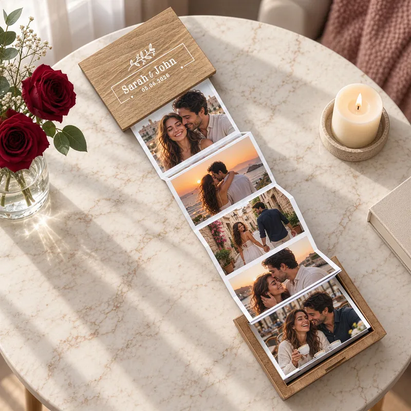 Personalized Wooden Accordion Photo Box Anniversary Gift