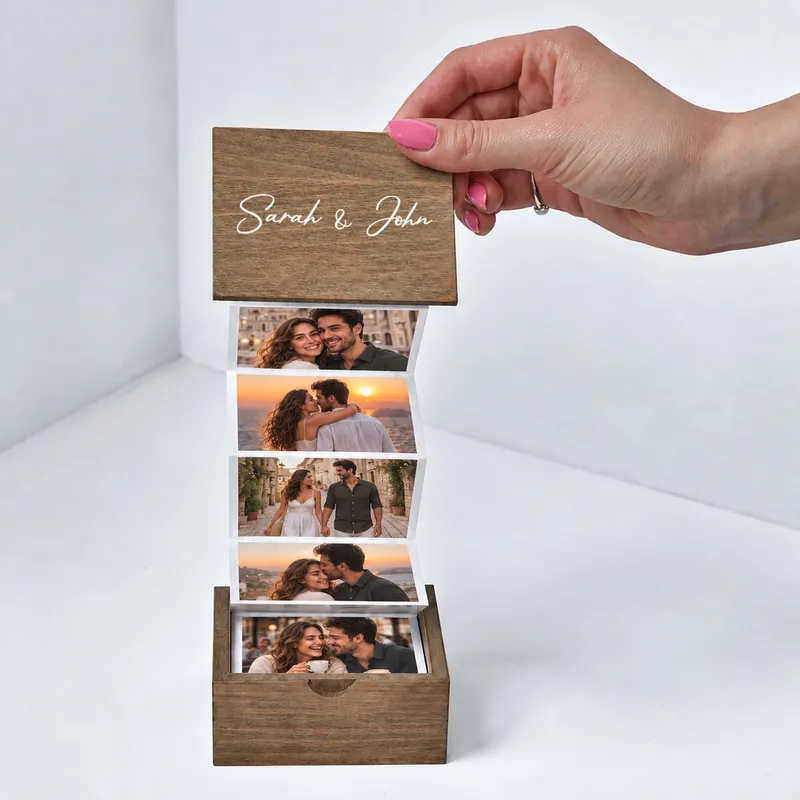 Personalized Wooden Accordion Photo Box Anniversary Gift