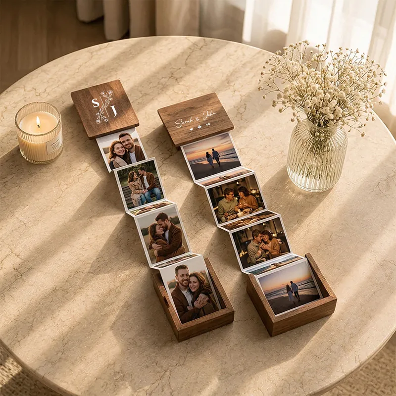 Personalized Wooden Accordion Photo Box for Couples