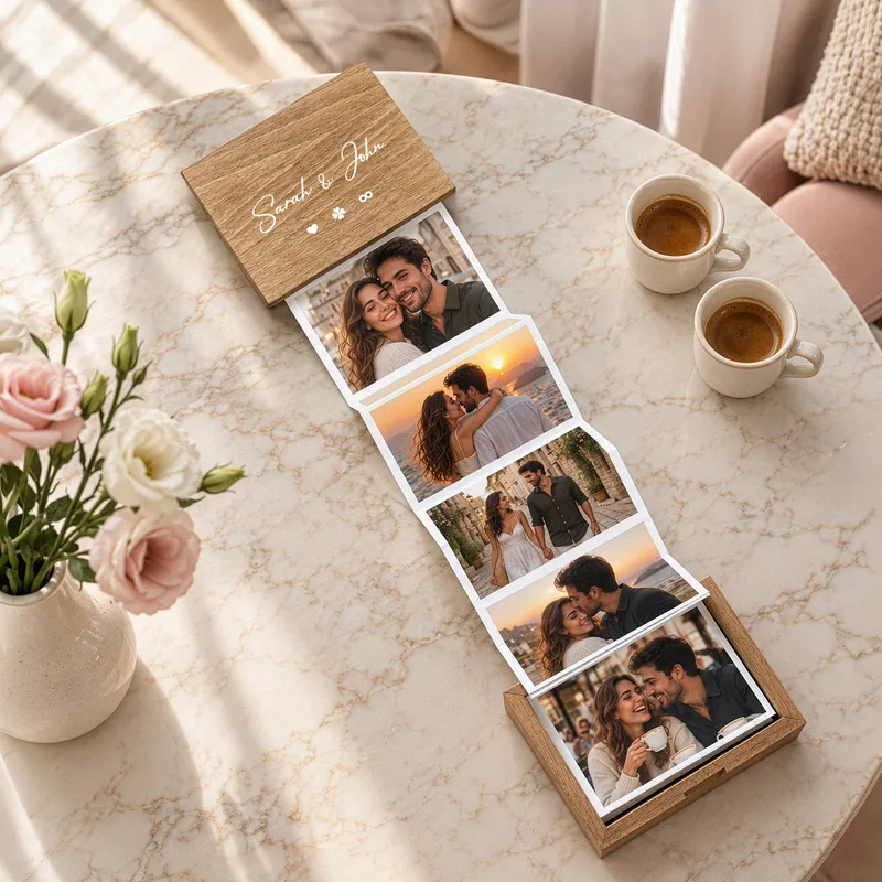 Personalized Wooden Accordion Photo Box for Couples