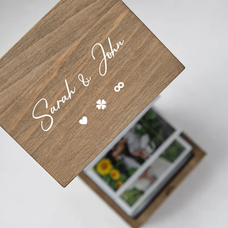 Personalized Wooden Accordion Photo Box for Couples