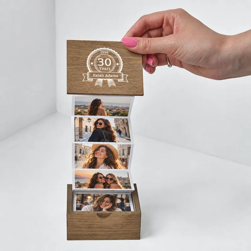 Personalized Wooden Accordion Photo Box Keepsake Stories