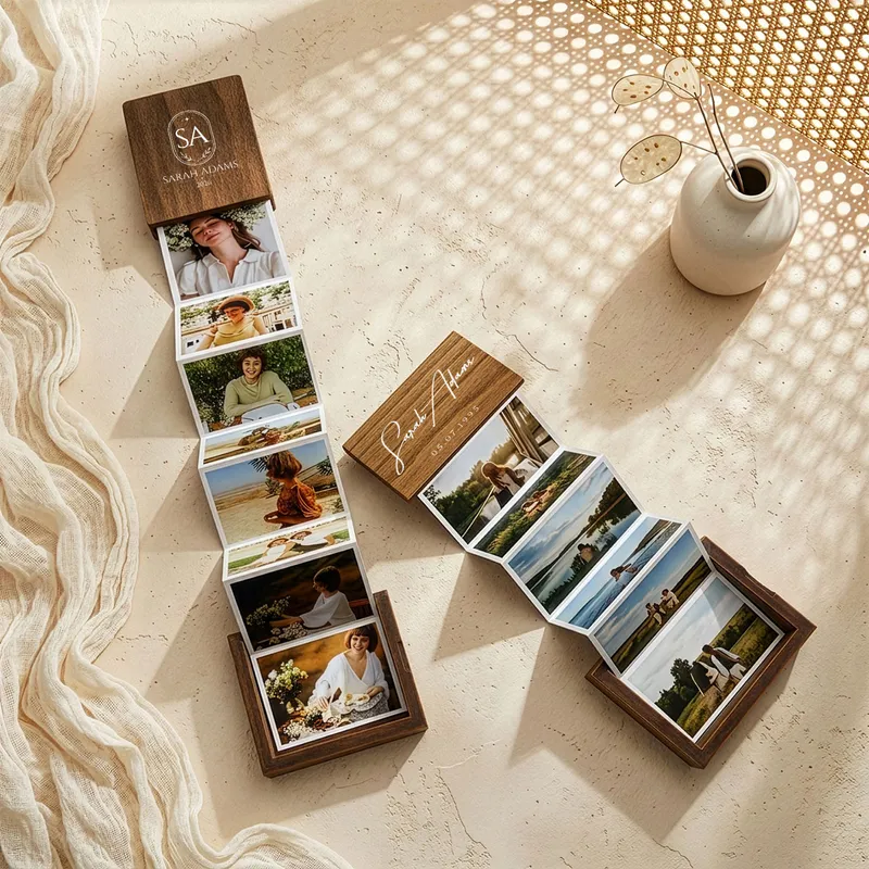 Personalized Wooden Accordion Photo Box Keepsake Stories
