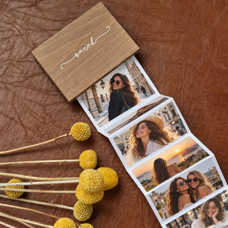 Personalized Wooden Accordion Photo Box Keepsake Stories