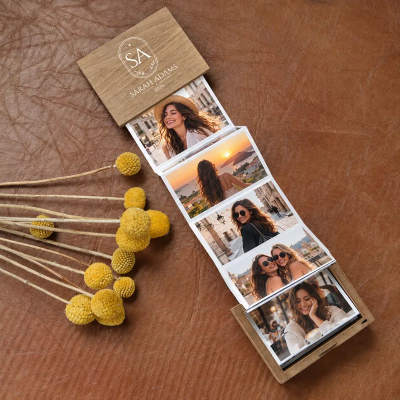 Personalized Wooden Accordion Photo Box Keepsake Stories