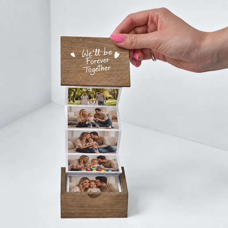 Personalized Wooden Accordion Photo Box with Design Options
