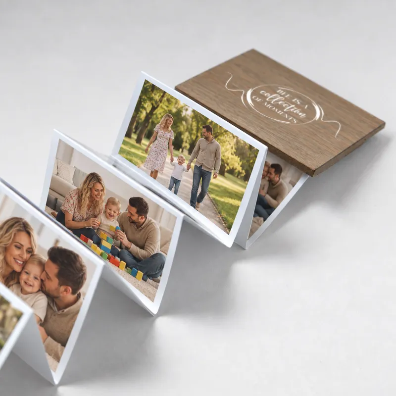 Personalized Wooden Accordion Photo Box with Design Options