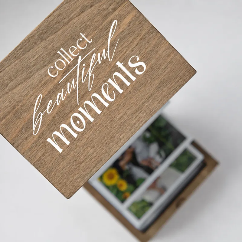 Personalized Wooden Accordion Photo Box with Design Options