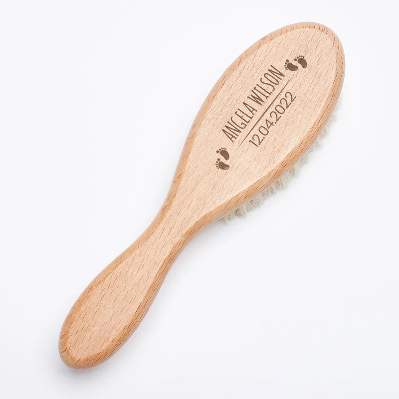 Personalized Wooden Baby Hairbrush Gift with Name and Date Design for Newborn Gift
