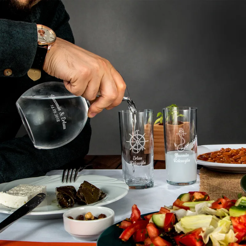 Personalized Wooden Box Raki Set for Sea Lovers