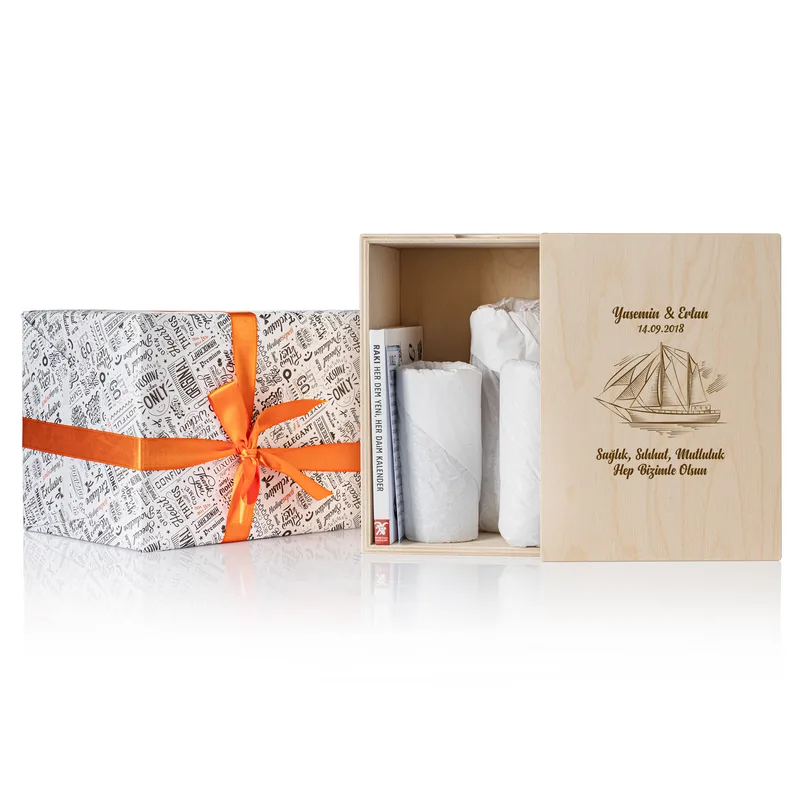 Personalized Wooden Box Raki Set for Sea Lovers