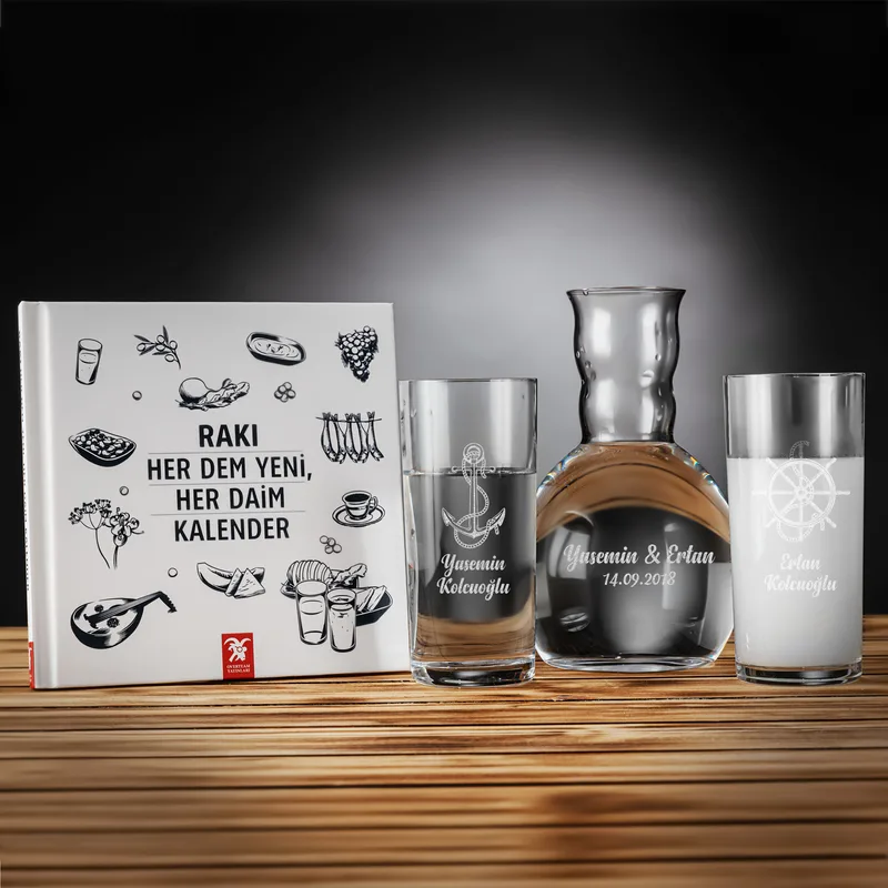 Personalized Wooden Box Raki Set for Sea Lovers