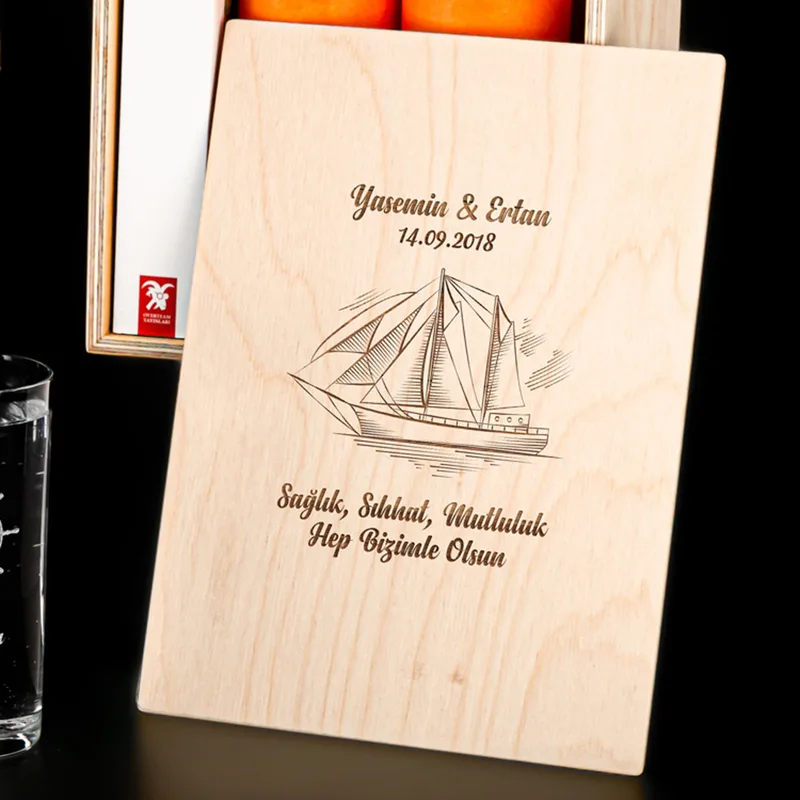 Personalized Wooden Box Raki Set for Sea Lovers