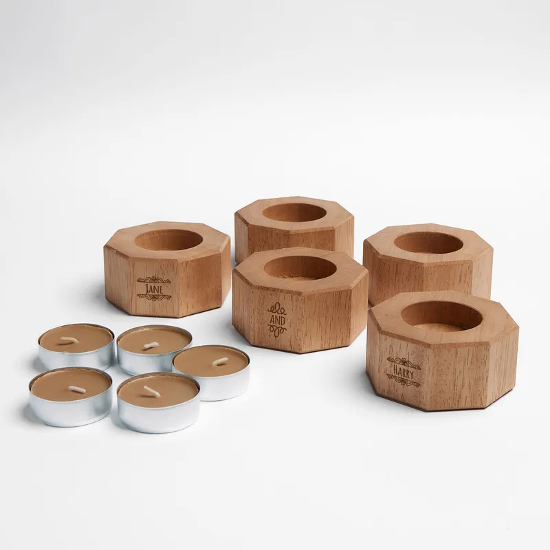 Personalised Wooden Candle Holder Set of 5