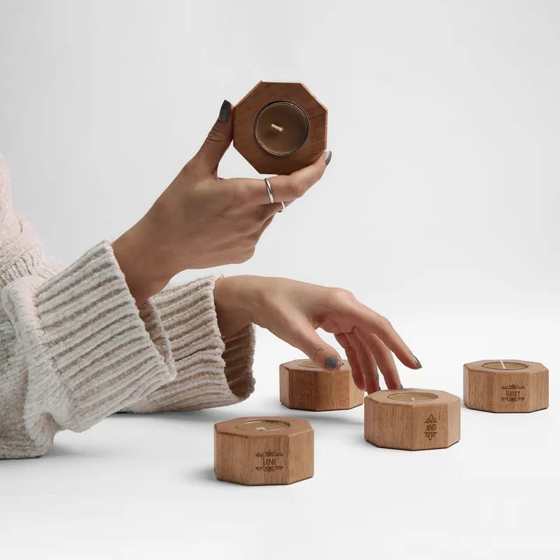Personalised Wooden Candle Holder Set of 5