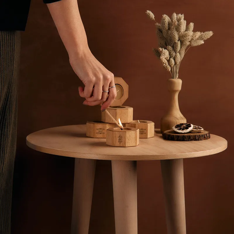 Personalised Wooden Candle Holder Set of 5