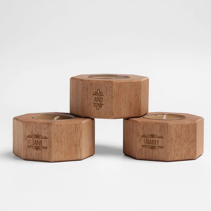 Personalized Wooden Candle Holder Trio for Home Decor