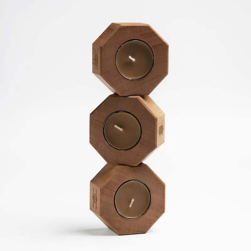 Personalized Wooden Candle Holder Trio for Home Decor