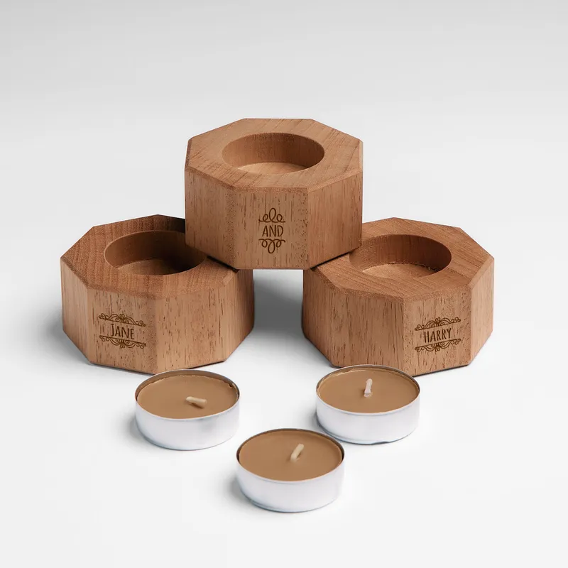 Personalized Wooden Candle Holder Trio for Home Decor