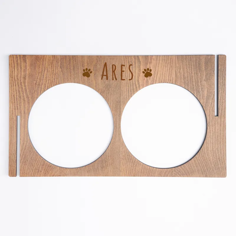 Personalized Wooden Cat Food and Water Bowl with Paw Design