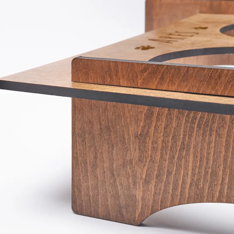 Personalized Wooden Cat Food and Water Bowl with Paw Design