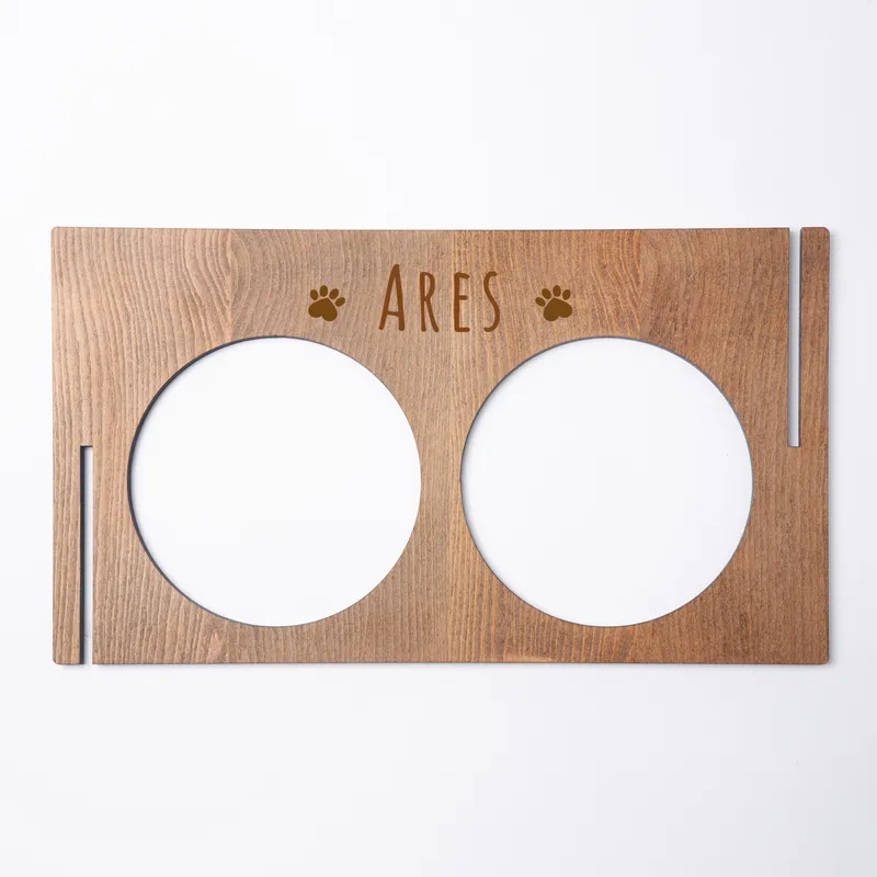 Personalized Wooden Cat Food and Water Bowl with Paw Design