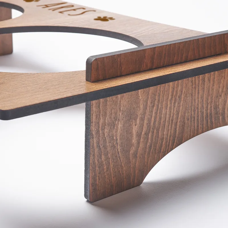 Personalized Wooden Cat Food and Water Bowl with Paw Design