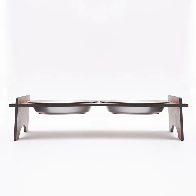 Personalized Wooden Cat Food and Water Bowl with Paw Design