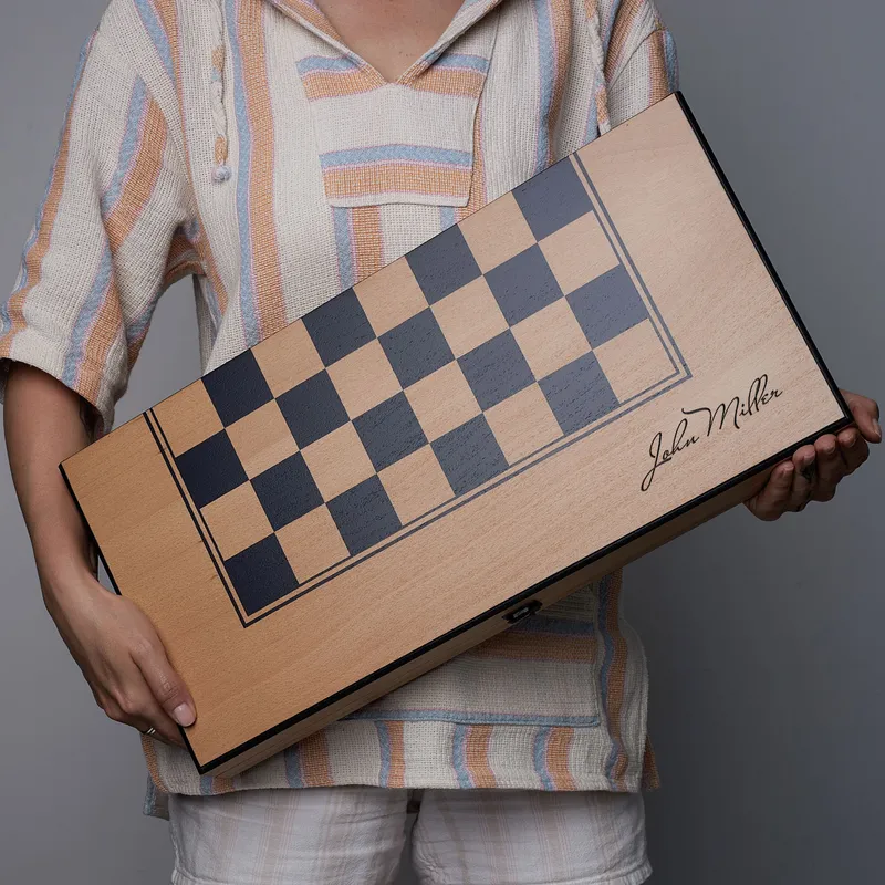 Personalized Wooden Checkered Backgammon Set - Beech Wood Finish