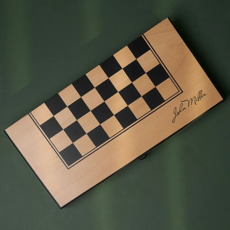 Personalized Wooden Checkered Backgammon Set - Beech Wood Finish