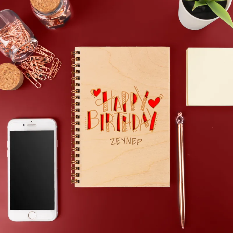 Personalized Wooden Cover Notebook for Birthday Gift
