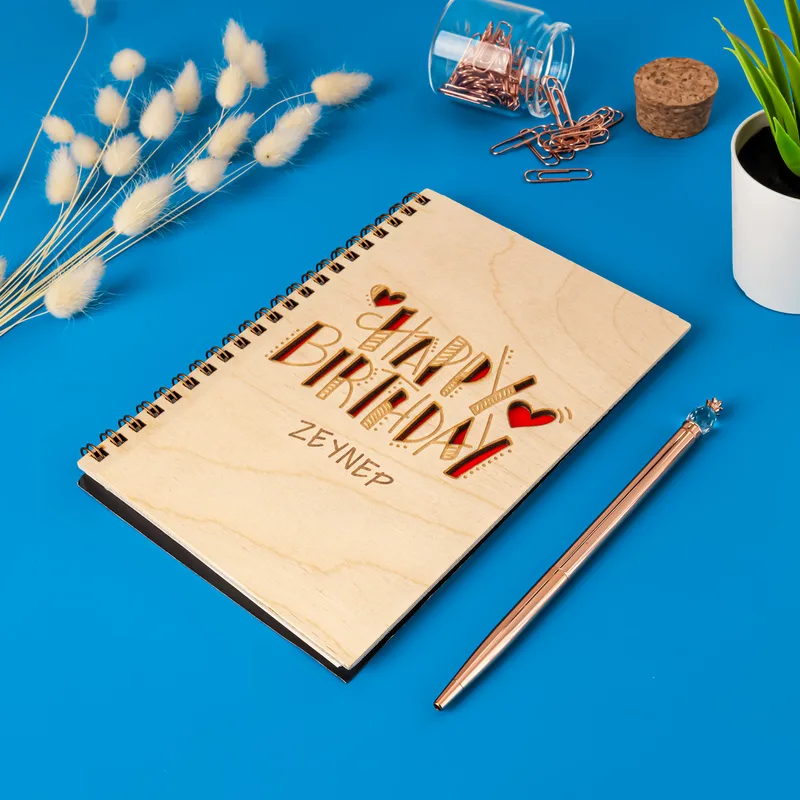 Personalized Wooden Cover Notebook for Birthday Gift
