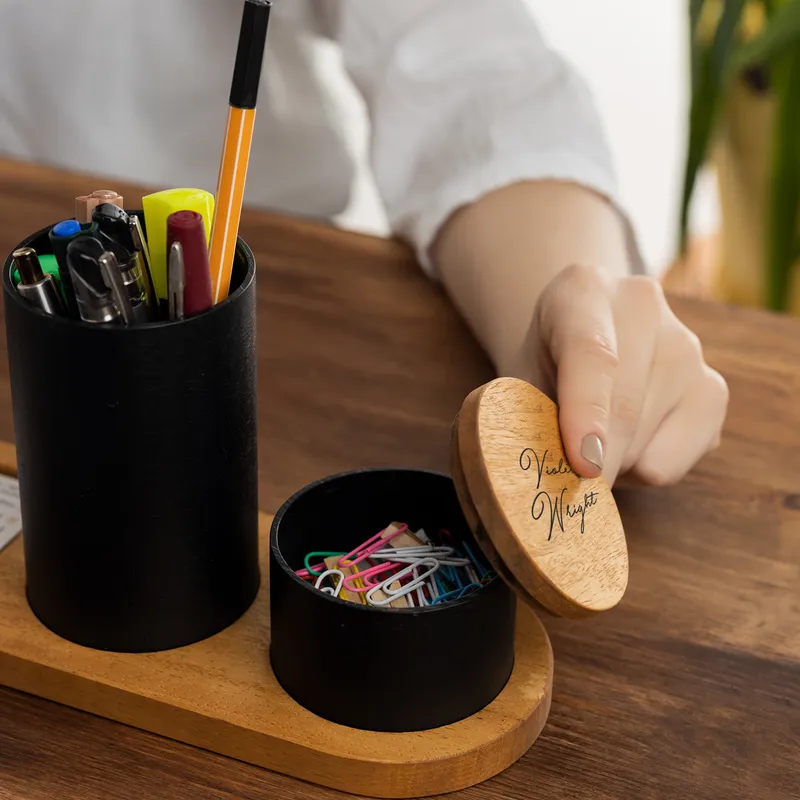 Personalized Wooden Desktop Organizer Set