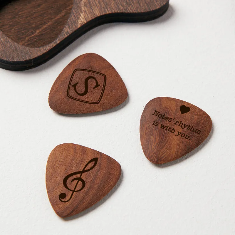 Personalized Wooden Electric Guitar Gift Set with Custom Picks