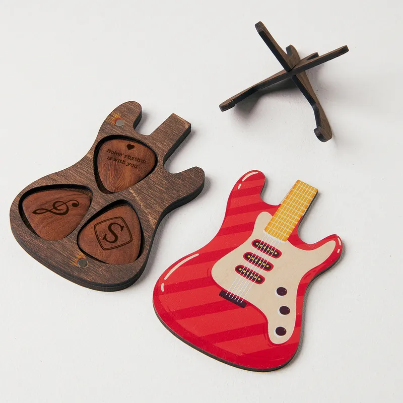 Personalized Wooden Electric Guitar Gift Set with Custom Picks