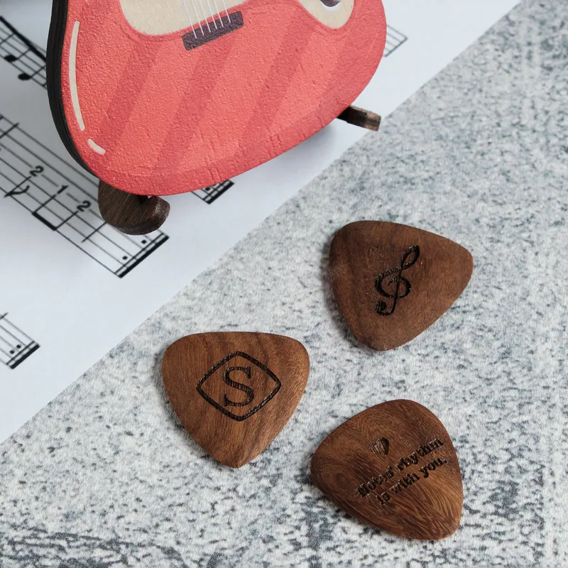 Personalized Wooden Electric Guitar Gift Set with Custom Picks
