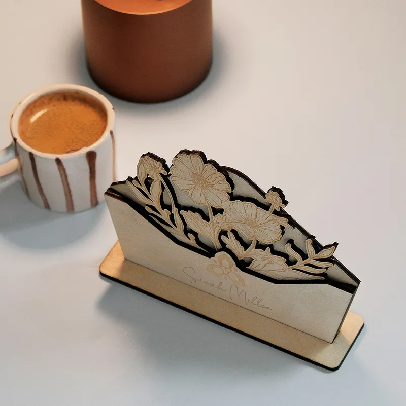 Personalized Wooden Flower Desk Nameplate