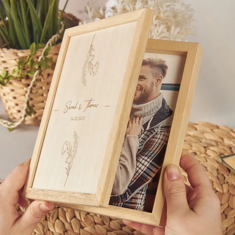 Personalised Wooden Photo Frame Box with Engraving