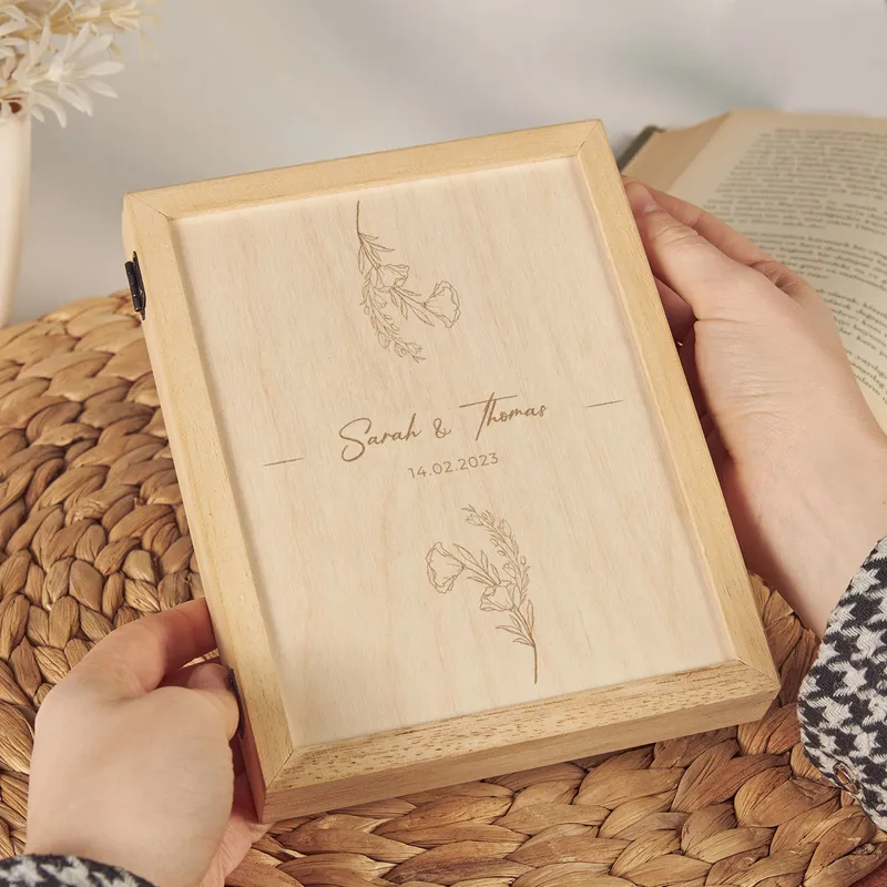 Personalised Wooden Photo Frame Box with Engraving