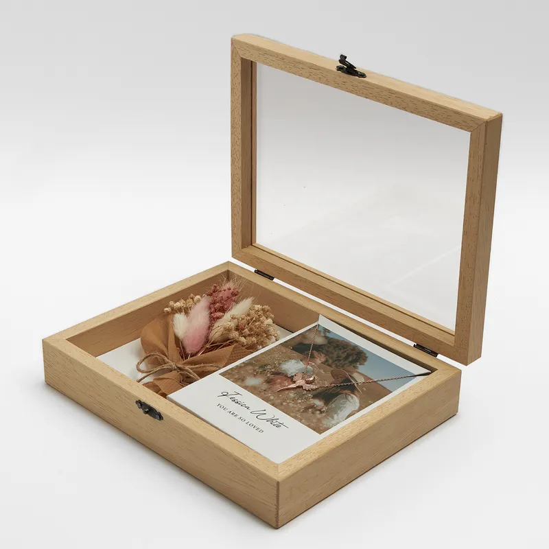 Personalized Wooden Gift Box with Floral Bouquet