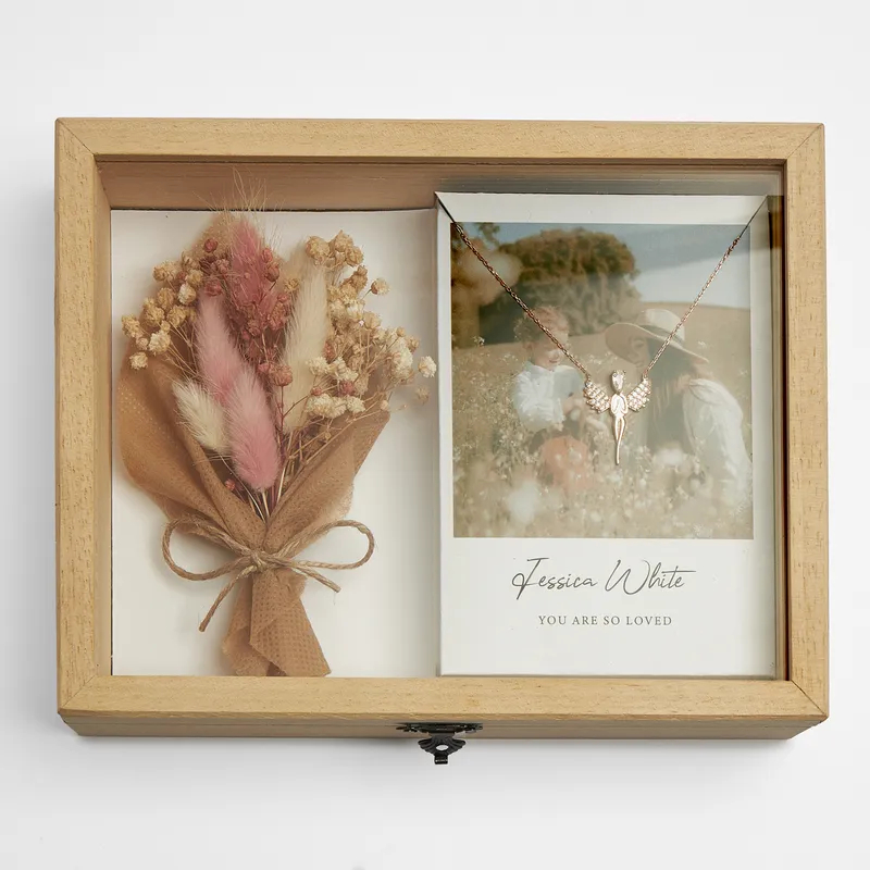 Personalized Wooden Gift Box with Floral Bouquet