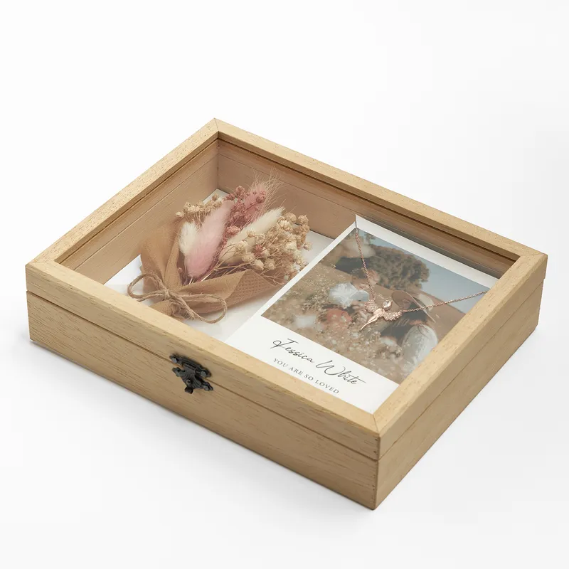 Personalized Wooden Gift Box with Floral Bouquet
