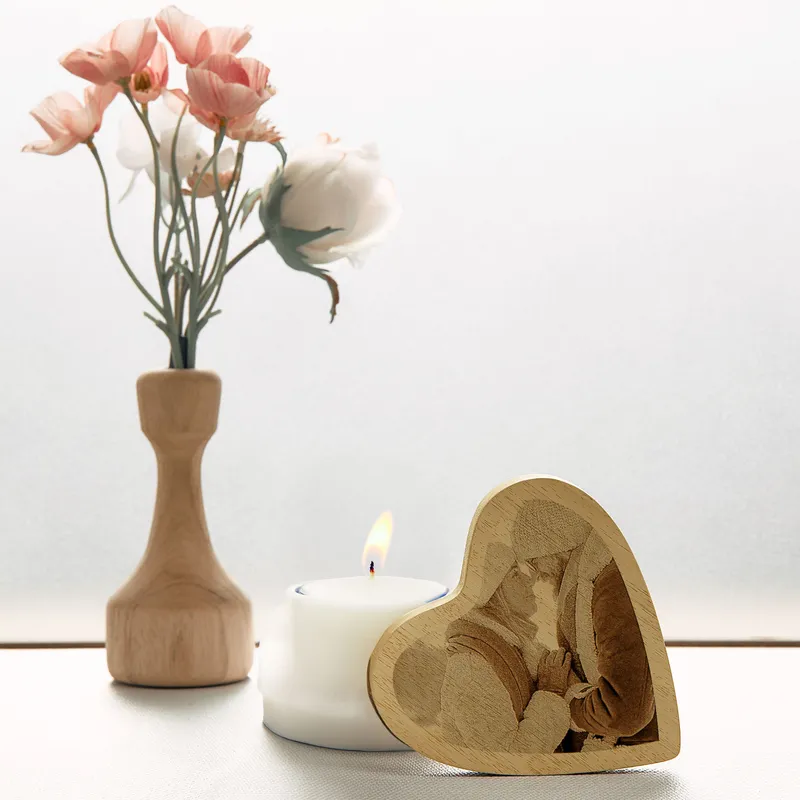 Personalized Wooden Heart Photo Keepsake for Couples